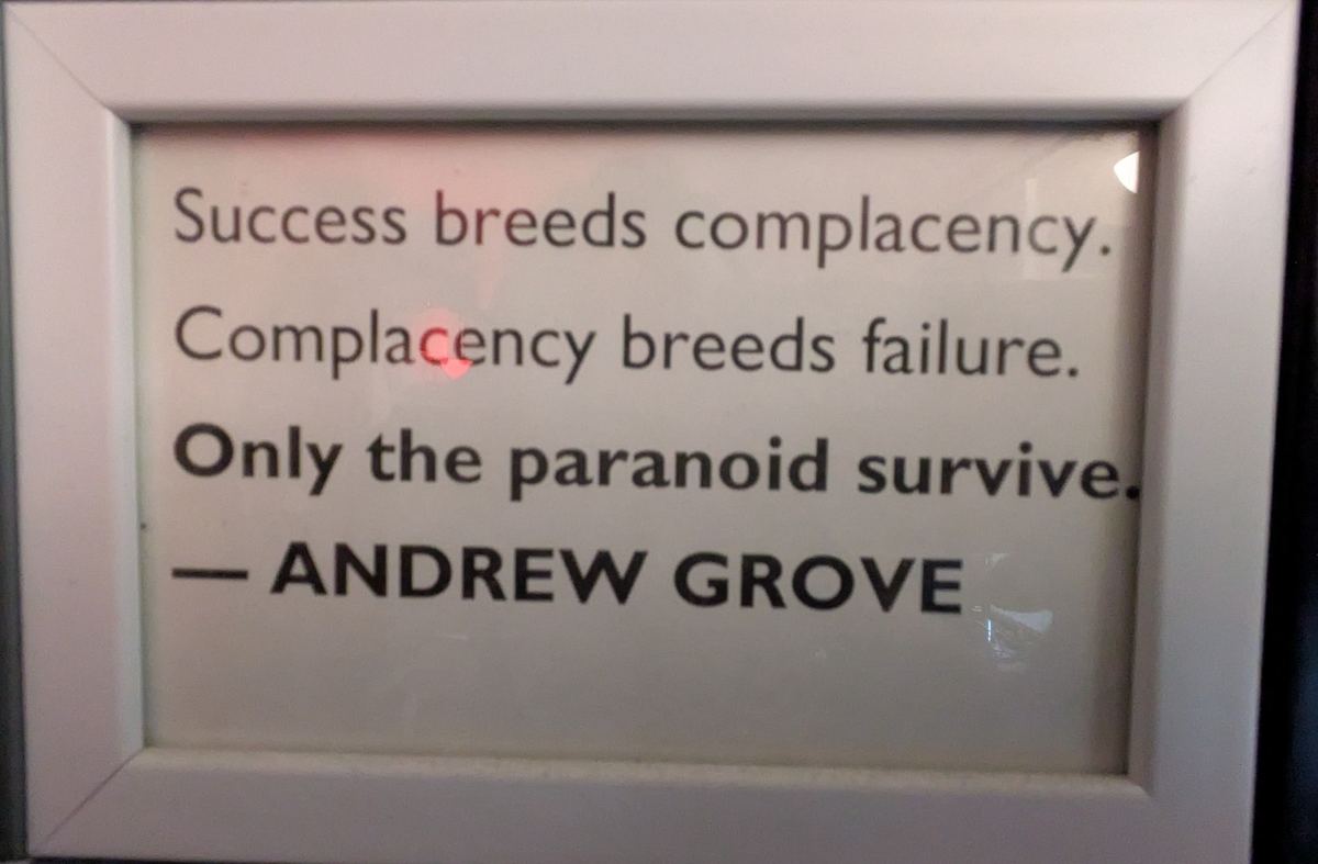 Andrew Grove quote in a framed display